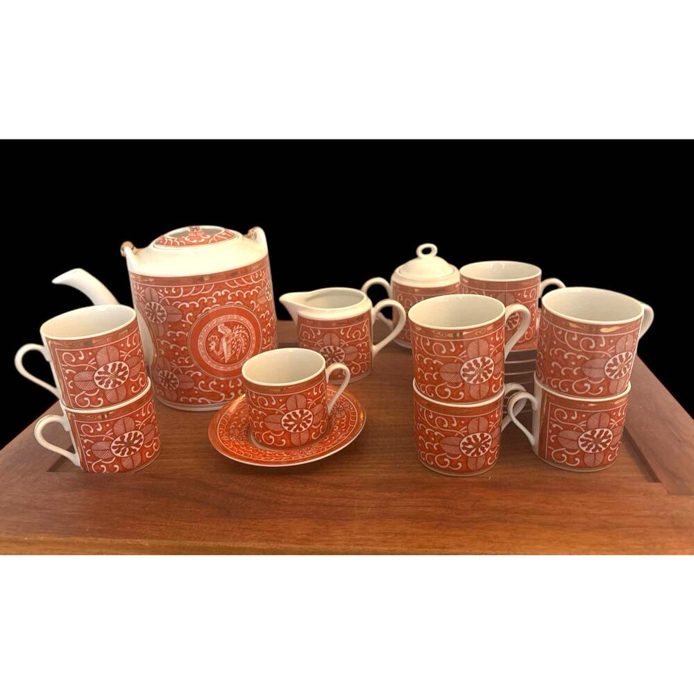 Vintage MCM Georges Briard Imperial Brocade Porcelain Tea Set 19 Piece ~ Japan